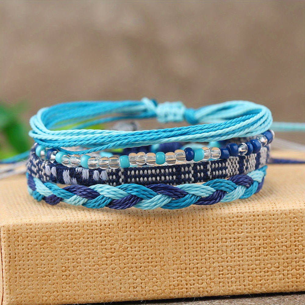 Boho Braided Bracelets Set Red Yellow